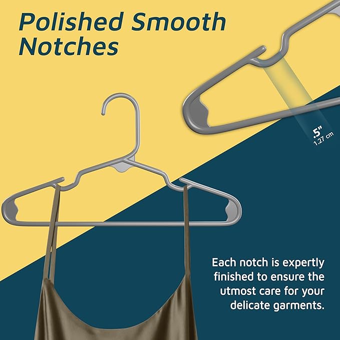 Lifemaster Plastic Kids Clothes Hangers – Children Clothes Hanger with Shoulder Notch, 11.6 Inch Space-Saving Closet Organizer for Baby, Toddler, and Kids Clothing, Hold Up to 5 lbs, Pack of 50, Gray