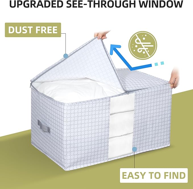 95L Large Freestanding Storage Bags, 5-Pack Waterproof Clothes Storage Bins Foldable Closet Organizers with 2 Durable Handles & Zipper for Blanket, Comforters, Bed Sheets, Pillows, Toys
