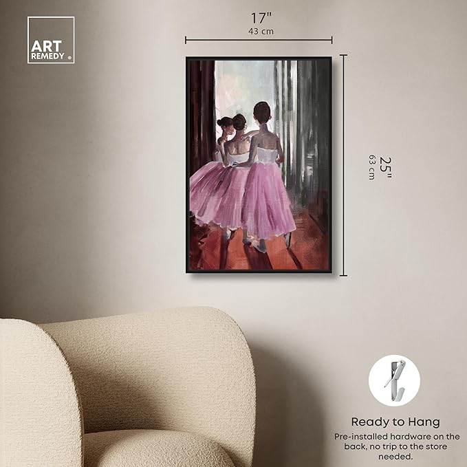 Art Remedy Little Girls Ballerinas Canvas Classic Vintage Wall Art, Black Frame, 16" x 24"