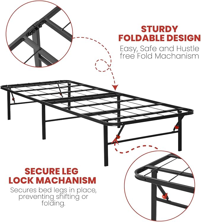 Golden Gate Beds Foldable Metal Bed Frame – Sturdy Iron Platform, No Box Spring Needed, Portable & Collapsible Design, Heavy Duty, Easy Assembly, Noise-Free, Under Bed Storage – Twin XL Size (Black)