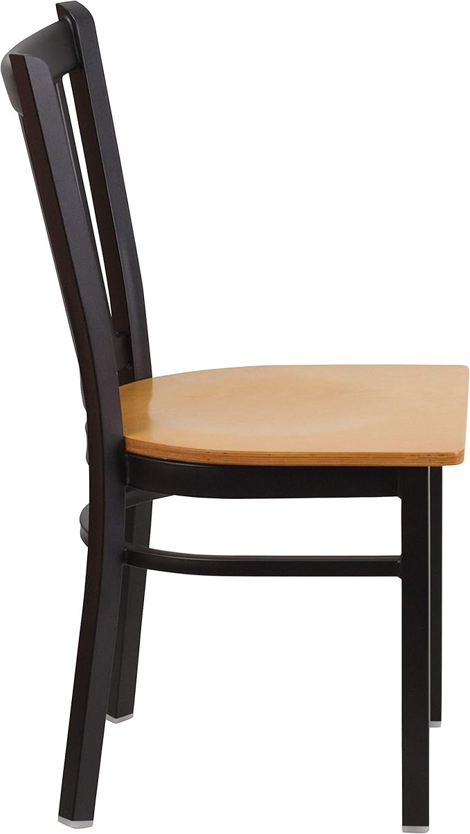 Flash Furniture HERCULES Series Black Vertical Back Metal Restaurant Chair - Natural Wood Seat