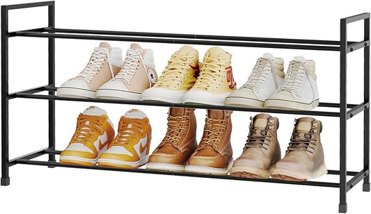 3-Tier Shoe Rack Storage Organizer for Closet, Small Space, Front Door, Sturdy Metal, Black