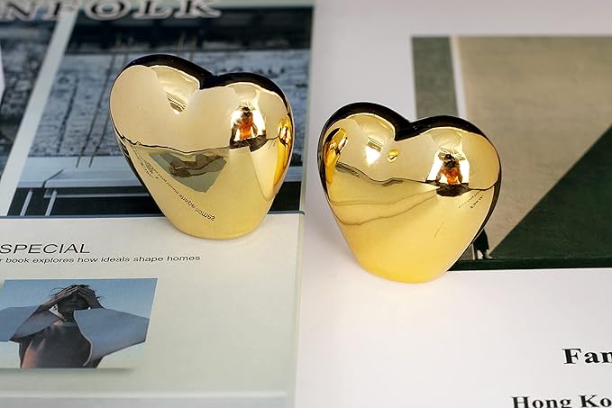 2pcs Gold Small Animal Statue Heart Statue Decor Modern Style Ceramic Gold Heart Animal Figurines Statues for Home Decor Accents Living Room Office Table Bookshelf Desk Bedroom Decorative Objects