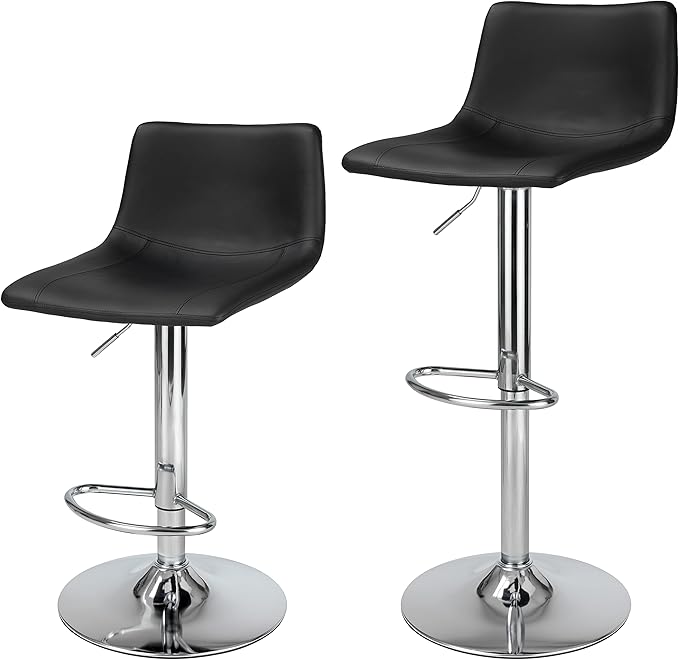 Finnhomy Bar Stools Modern PU Leather, Bar Stools Set of 2 Counter Height, Swivel Barstools with Footrest and L Shape Back, Height Adjustable Modern Bar Chairs for Kitchen, Black