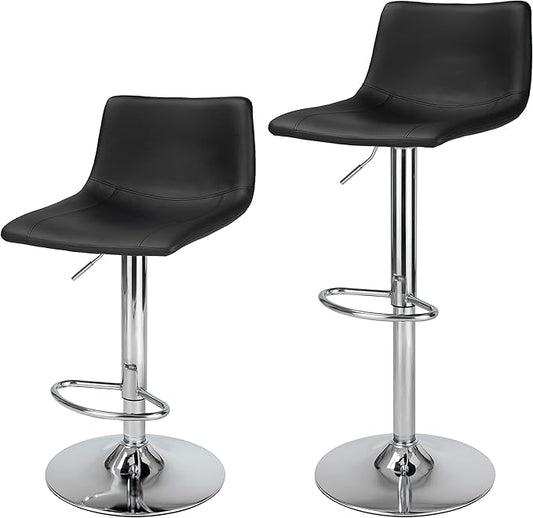 Finnhomy Bar Stools Modern PU Leather, Bar Stools Set of 2 Counter Height, Swivel Barstools with Footrest and L Shape Back, Height Adjustable Modern Bar Chairs for Kitchen, Black