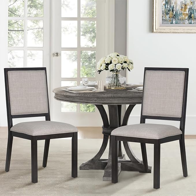 COLAMY Upholstered Wood Dining Chairs Set of 2, Kitchen Dining Chairs with Back, 19 Inch Fabric Farmhouse Dining Room Side Chairs with Wooden Legs for Kitchen Dining Living Room Courtyard, Brown