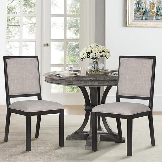 COLAMY Upholstered Wood Dining Chairs Set of 2, Kitchen Dining Chairs with Back, 19 Inch Fabric Farmhouse Dining Room Side Chairs with Wooden Legs for Kitchen Dining Living Room Courtyard, Brown