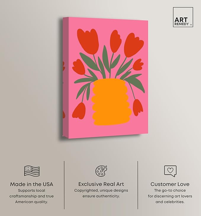 Art Remedy Bright Romantic Tulips Canvas Boho Colorful Wall Art, Gallery Wrapped, 36" x 54"