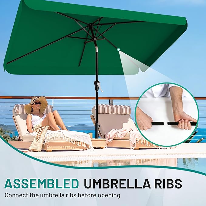 AreShark 6.5 x 10 FT Rectangular Valance Patio Umbrella, Outdoor Umbrella with Tilt and Crank, Market Table Umbrellas W/ 6 Ribs UV Protection for Garden, Deck, Backyard and Pool, Turquoise