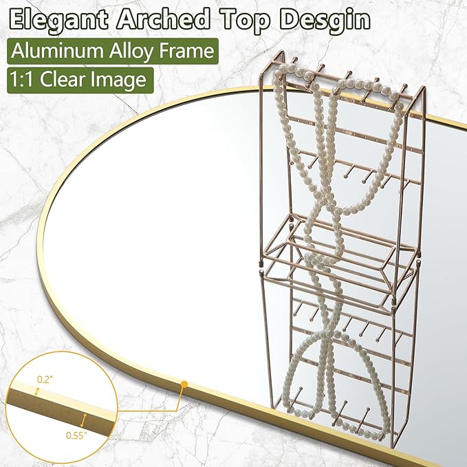 MELOMOIR Gold Mirror Full Length, 71"x32" Arched Floor Mirror for Bedroom, Living Room - Free Standing Hanging or Leaning