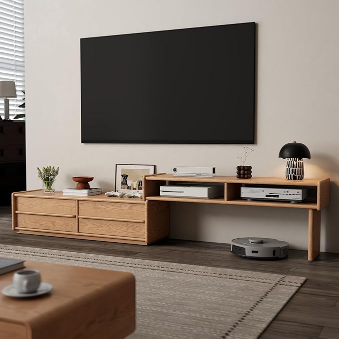 Solid Wood TV Stand for TVs up to 65 Inch，extendable tv Stand with Storage and Shelf for Living Room, Bedroom, Offic，Entertainment Center