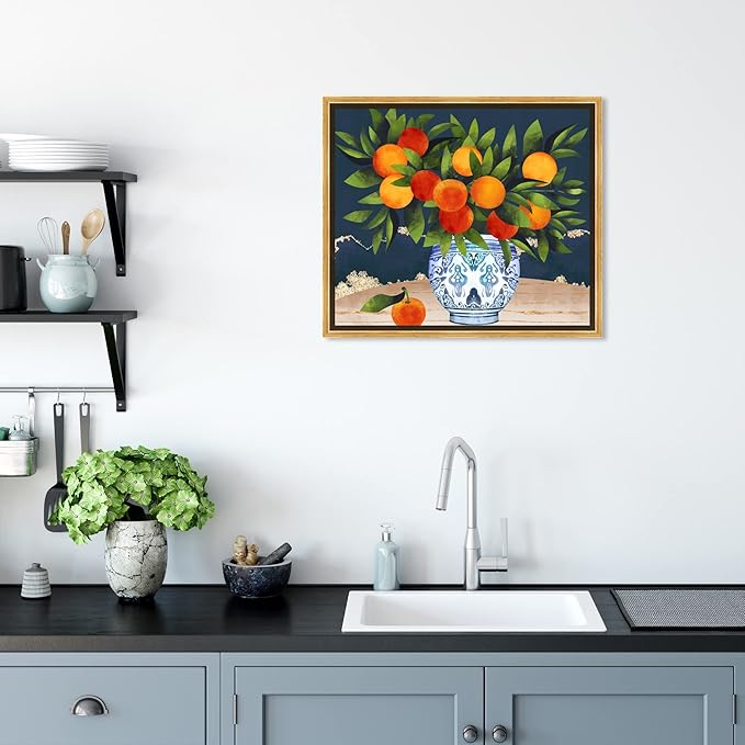 The Oliver Gal Artist Co. Food and Cuisine Wall Art Framed Canvas Prints 'Fruits and Porcelain' Fruits