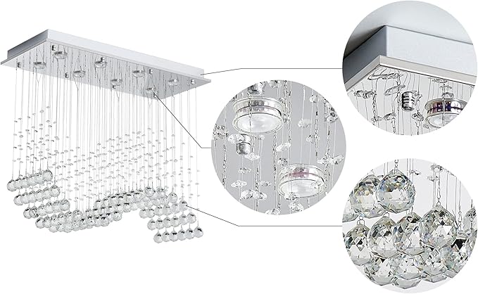 Saint Mossi 8-Lights Modern K9 Crystal Chandelier Light Fixture, Perfect Raindrop Chandelier for Bedroom,Living Room,Dining Room, L30 x W12 x H26, Clear Crystal & Chrome Canopy