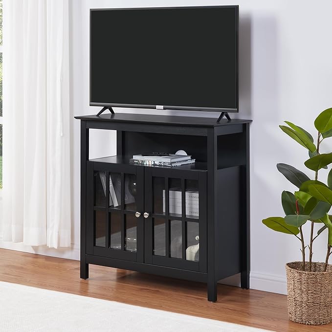 Convenience Concepts Big Sur Highboy TV Stand 36" - Modern Entertainment Center For TVs up to 40", Storage Cabinet for Dining, Living Room, & Entryway, Console Hall Table with Shelves, Black