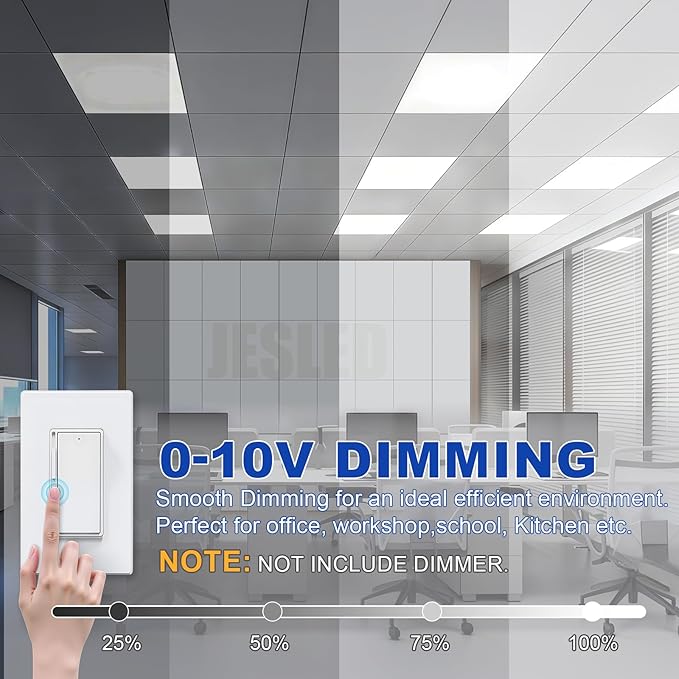 JESLED 4Pack 2x2 led Flat Panel Light, 10800LM, Drop Ceiling Lights Fixture for Office Kitchen Basement Laundry, 30W/40W/50W/60W/72W Selectable, 5CCT Switchable, 0-10V Dimmable, DLC ETL Listed