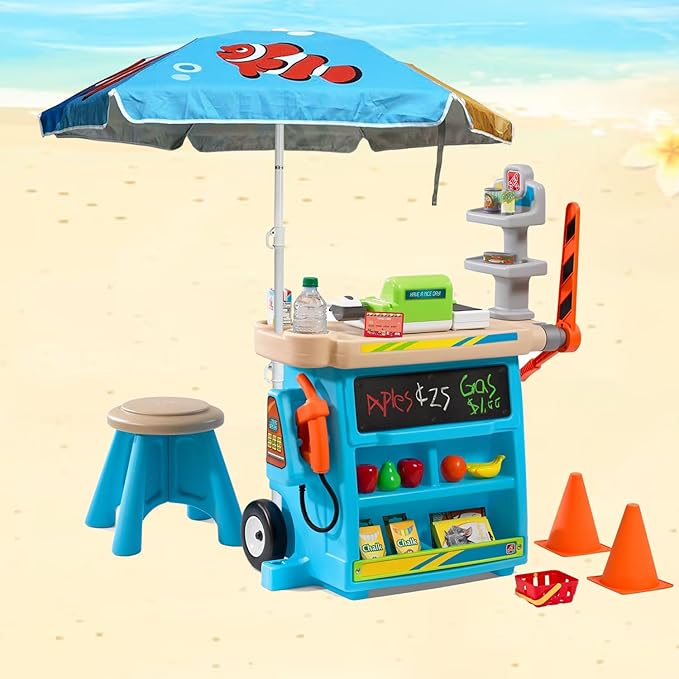 LOTTAFUN Water Table Umbrella Kid 5ft Beach Umbrella - Heavy Duty Wind Resistant UV 50+ Portable Sun Shade with Sand Anchor & Carry Bag, Outdoor Folding Umbrella for Beach,Pool,Patio,Garden (Fish)