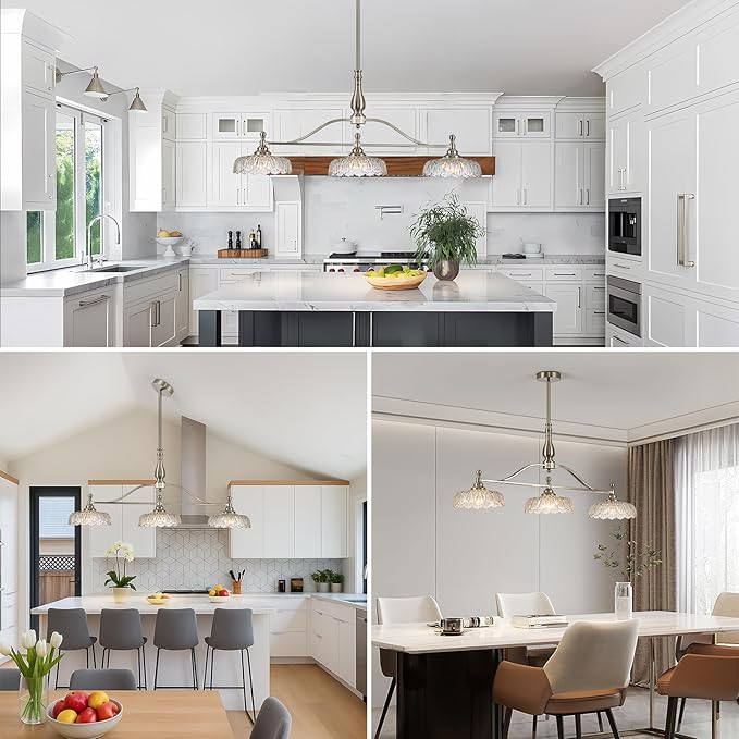 HDDFL Chandeliers Light Pendant Light Fixture Modern Pendant Lighting Fixtures 3 Lights Chandelier Brushed Nickel Hanging Light Kitchen Glass Pendant Lights for Island Dining Room Living Room