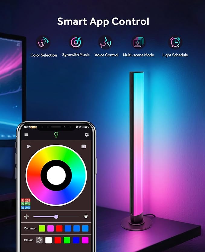 Smart LED Light Bars, RGB Light Bar for Room,16 Million Colors & 213 Preset Modes Gaming Lights, APP Control, Remote Control, Dynamic Music Sync Mode TV Backlight, USB Powered Ambient Lighting