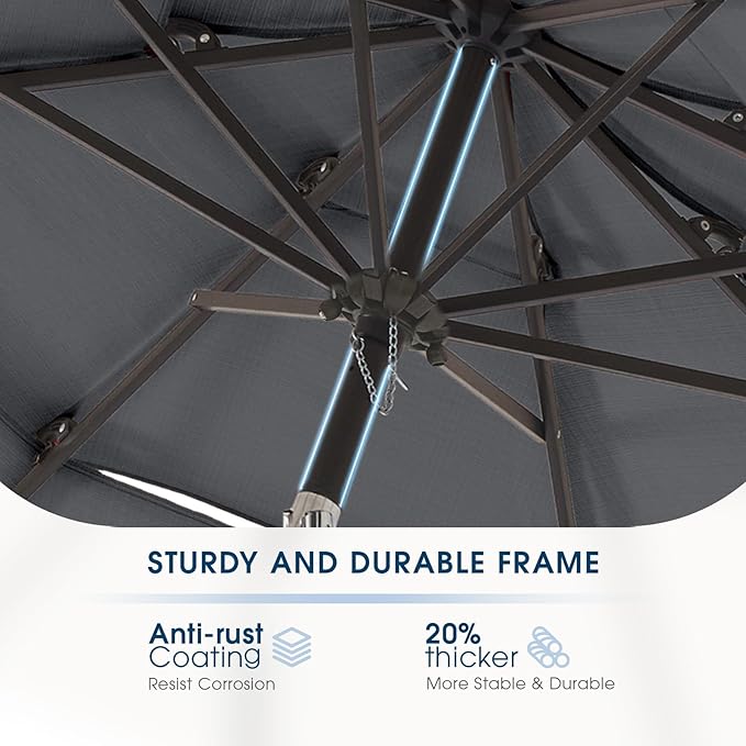 wikiwiki 10ft 3-Tier Patio Umbrella Outdoor Table Market Umbrella for Patio with Push Button Tilt/Crank, Fade Resistant Waterproof POLYESTER Canopy for Garden, Lawn, Deck, Backyard & Pool, Dark Gray