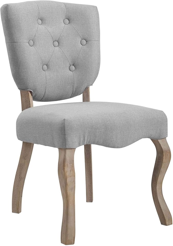 Modway Array French Vintage Tufted Upholstered Fabric Two Dining Chairs in Light Gray