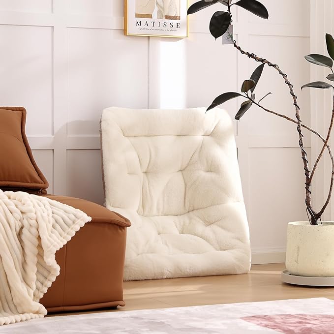 Comfy Folded Chair with Ottoman, Oversized Folding Faux Fur Chair Soft Furry Lazy Chair with Metal Frame Moon Chair Accent Chair for Bedroom, Living Room, Dorm Rooms