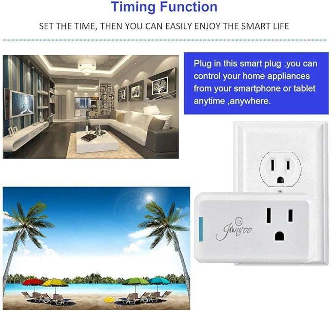 Jinvoo WiFi Ultra Plug Wireless Outlet Remote Control 120V 10A Works with Alexa Google Home no hub Required Smart Socket Whole Sale Tuya Smart Life Free app 2.4GHz only White ETL