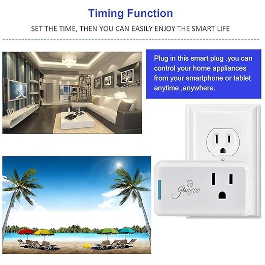 Jinvoo WiFi Smart Mini Plug, 10A, Remote Control by Jinvoo Smart app, Works with Amazon Echo,Compatible with iOS/Android Google Assistant, Timer White (4 Pack)
