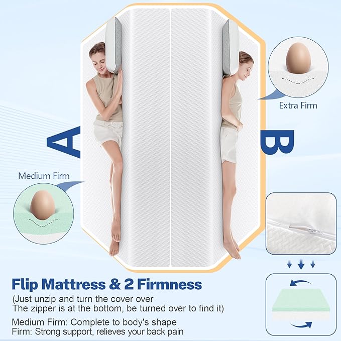 Extra Firm Mattress Twin Size 8 Inch with Tencel Cover, Premier Cooling Green Tea/Gel Memory Foam Mattresses in Box, Medium Firm to Extra Firm-Mattress for Back Pain, CertiPUR-US, in USA, 75'' x 38''