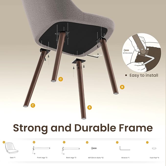 Upholstered Dining Chairs Set of 4, Modern Fabric Kitchen Chairs with Back, Wood Legs for Kitchen Dining Room Restaurant, Taupe