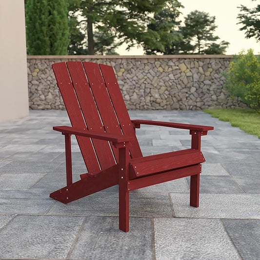 Flash Furniture Charlestown Commercial Grade Indoor/Outdoor Adirondack Chair, Weather Resistant Durable Poly Resin Deck and Patio Seating, Red