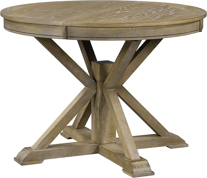 Ball & Cast Farmhouse Extendable Dining Table for 4-6, 42"-54" Extendable Kitchen-Table with a 12" Leaf, Round Ellipse Retro Wood Dining Room-Table w/Removable Leaves,Space Saving, Natural