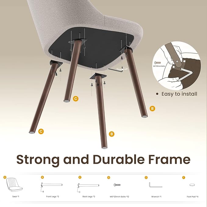 Upholstered Dining Chairs Set of 2, Modern Fabric Kitchen Chairs with Back, Wood Legs for Kitchen Dining Room Restaurant, Camel