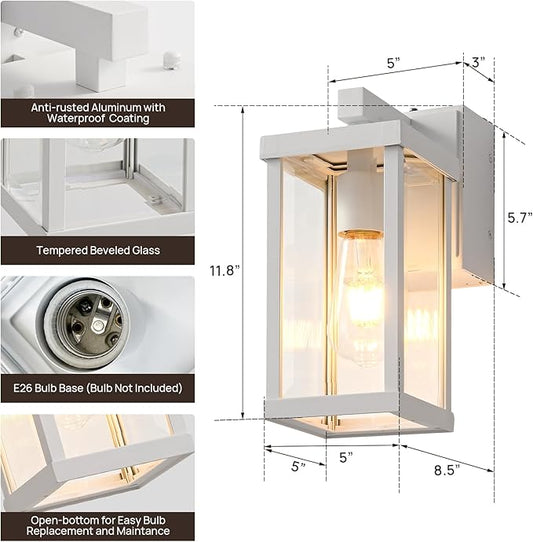 Dusk to Dawn Porch Lights with GFCI Outlets Waterproof Outdoor Wall Lights Exterior Lighting Fixtures Modern Outside Lights Wall Mount for House Patio Garage,White,11.8''H, 2 PC