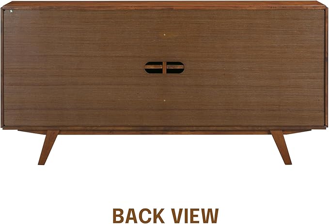NTC Sapa Mid-Century Modern Solid Wood Sideboard – 4-Door Accent Buffet Cabinet with Carved Geometric Fronts, for Living Room, or Entryway, Effortless Assembly, Dark Walnut