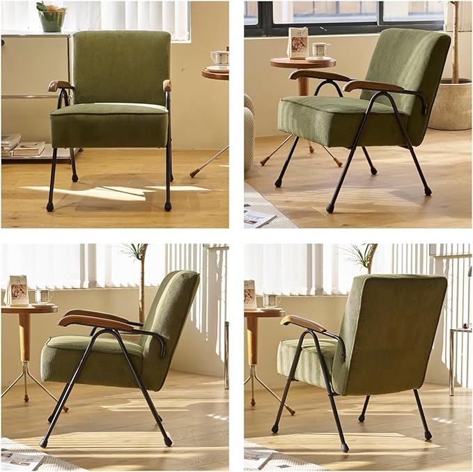 HAZO Fabric Armchair, Modern Accent Chair High Back, Living Room Chairs with Metal Legs and Soft Padded, Sofa Chairs for Home Office,Bedroom,Dining Room (Green)