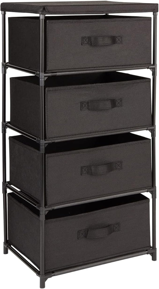 Juvale 4-Tier Fabric Dresser for Closet - 16.5 x 13 x 33 in, Black - Storage Cabinet with Drawers, Closet Drawers & Bedroom Storage