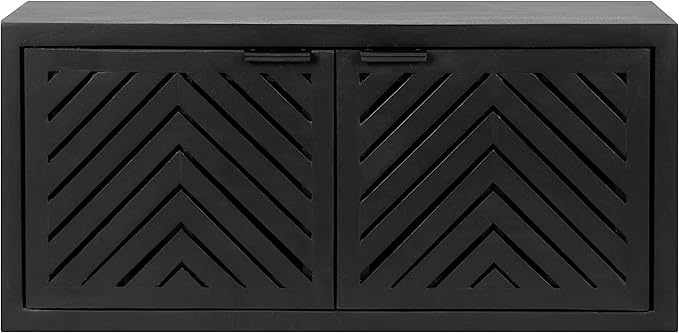 Kate and Laurel Mezzeta Decorative 2-Door Wall Cabinet; 30 x 10 x 14; Black; Decorative Modern Storage Cabinet with Doors