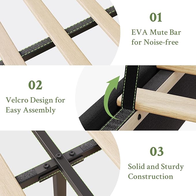 King Size Bed Frame with Tall Headboard, Velvet Upholstered Platform Bed with LED Lights & Charging Station, 52.7"-55" Adjustable/Modern Tufted Wingback Storage Headboard, No Box Spring Needed, Black