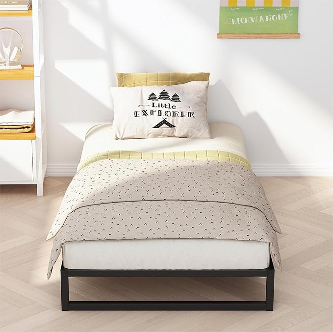 5 Inch Twin Bed Frames, Metal Platform Mattress Foundation with Steel Slat Support, No Box Spring Needed, Easy Assembly, Black