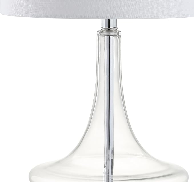 JONATHAN Y 25.5" Clear/Chrome Glass Teardrop Table Lamp Set of 2 for Bedroom, Modern Bedside Lamps for Living Room, White Linen Drum Shade, LED Bulbs Included (JYL1081C-SET2)