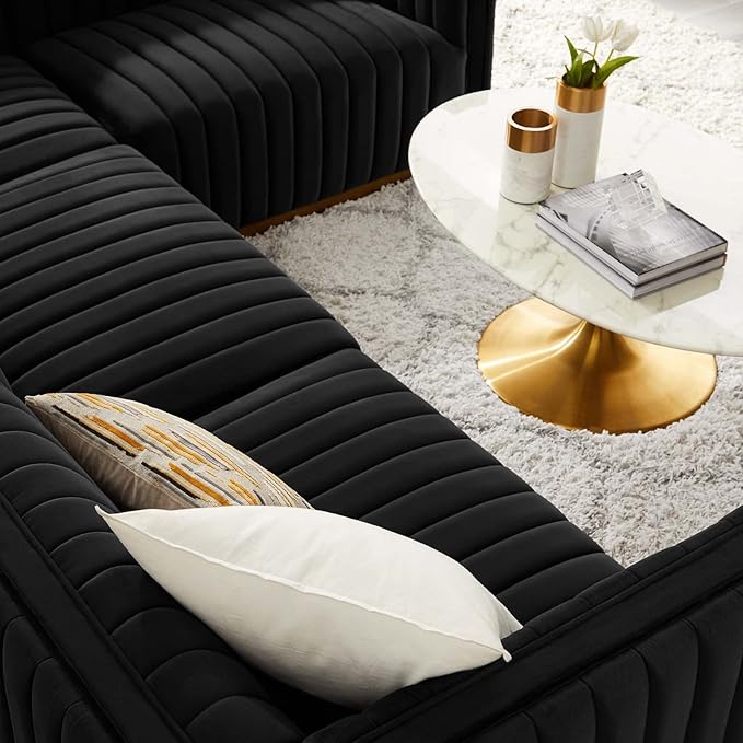 Modway Conjure Channel Tufted Performance Velvet Sectional, 4-Piece Right-Facing Sofa, Gold Black
