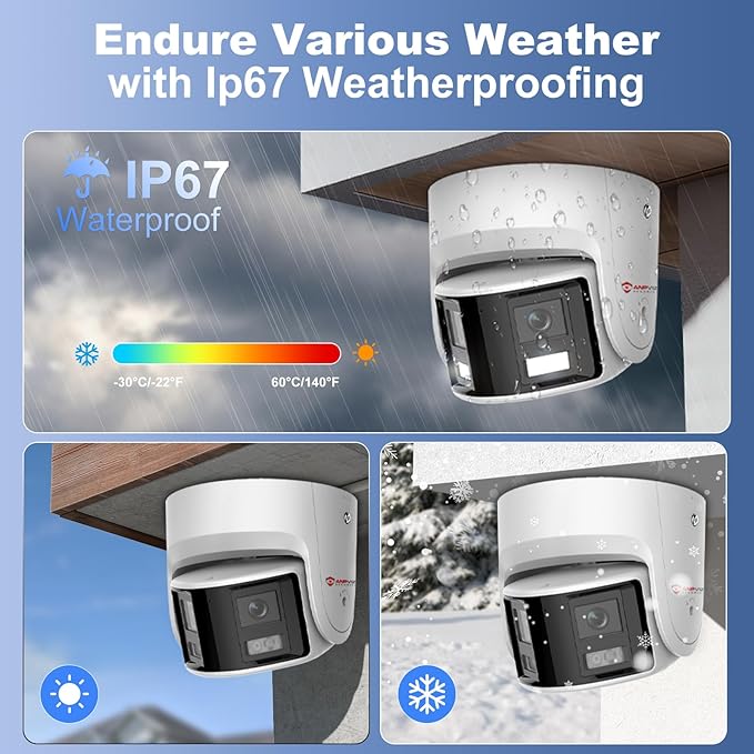 Anpviz 6MP PoE Dual Lens Security Camera Outdoor, Panoramic 180° Wide Angle IP Dome Wired Camera with Human/Vehicle Detection, Two-Way Talk, Built-in Micro SD Card Slot, Full Metal（H Series）
