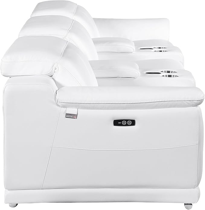 BlackJack Furniture Venice Top Grain Italian Leather Power Recline 5 Piece Sofa - 134" Theater Seating Modern Couch for Living Room Apartment Lounge Home with Adjustable Headrests & USB Port, White
