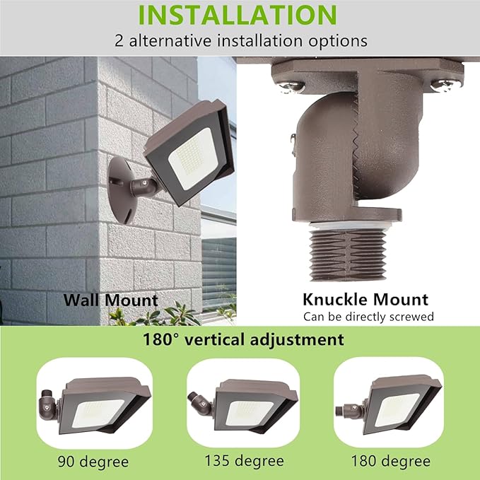 2PACK Dusk to Dawn 40W Outdoor LED Flood Light with 1/2" Knuckle Mount (Plate Included), 5000K 5200LM 120V, ETL Waterproof LED Security Flood Lighting for Sign/Flagpole/Tree/Yards/Advertising Boards