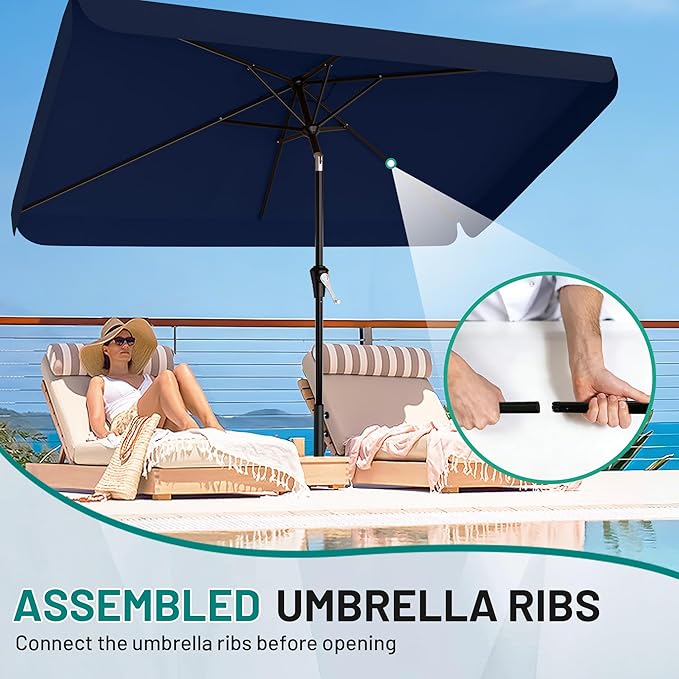 AreShark 6.5 x 10 FT Rectangular Valance Patio Umbrella, Outdoor Umbrella with Tilt and Crank, Market Table Umbrellas W/ 6 Ribs UV Protection for Garden, Deck, Backyard and Pool, Navy
