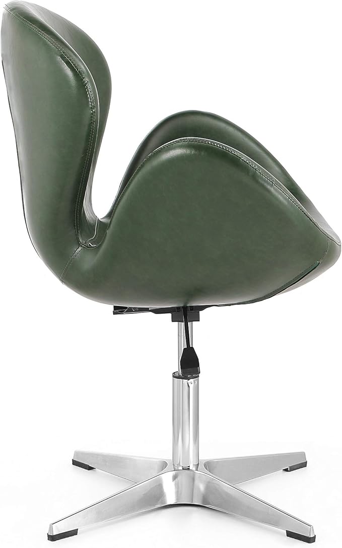 Manhattan Comfort Raspberry Adjustable Swivel Accent Chair Set of 2 with 360° Turn, Polished Chrome Base, Modern Retro Design, Ideal for Living Room and Home Office, Forest Green Faux Leather
