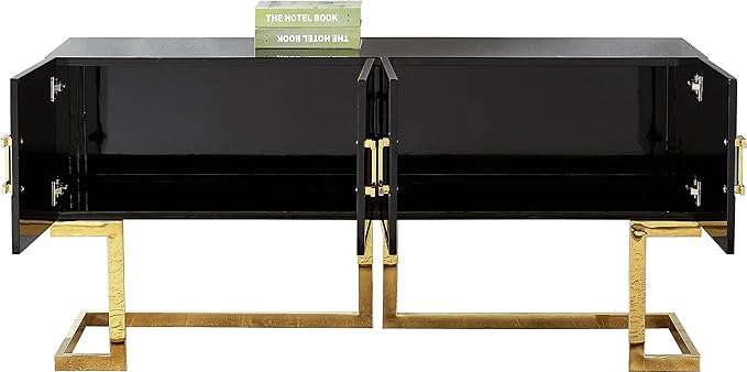 Meridian Furniture Beth Collection Modern | Contemporary Sideboard Buffet, Rich Gold Stainless Steel Base, Black Laquer Finish, 64" W x 18" D x 31" H, Cabinet