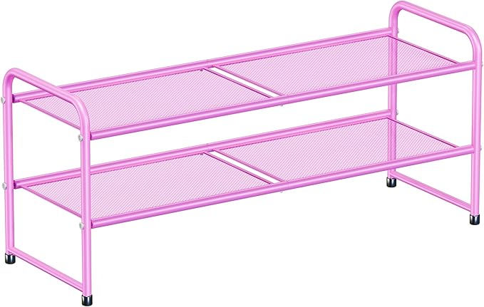 SUFAUY 2 Tier 33" Wide Shoe Rack Closet Metal Mesh, Stackable, Pink