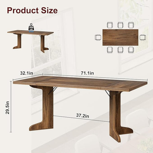 Garvee 71" Large Dining Table for 6 to 8 People, Modern Dinner Table with Unique Wooden Legs, Rectangle Dining Table for Kitchen, Dining Room & Living Room, Walnut