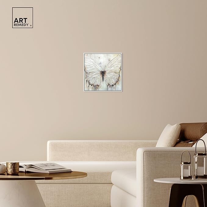Art Remedy Neutral Beauty Chic Farmhouse Canvas Wall Art, White Floater Frame, 20"x20"